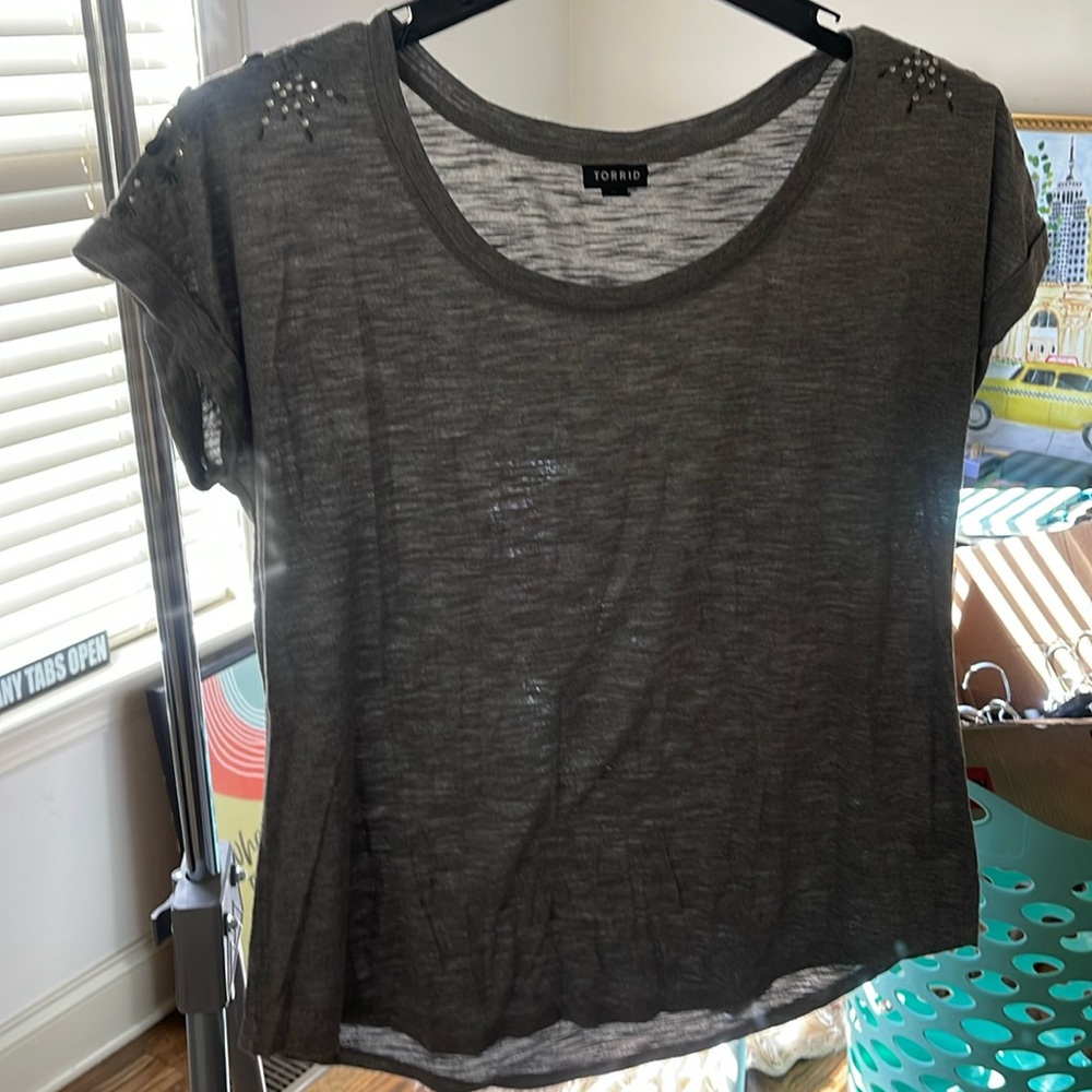 Torrid Gray Tee with Jeweled Shoulders